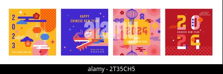 Lunar new year background, banner, Chinese New Year 2024 , Year of the  Dragon. Geometric modern style Stock Vector Image & Art - Alamy