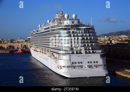 The Rear/Stern of the Enchanted Princess a Royal-class Cruise Ship Moored up in the Port of Messina, Sicily, Italy, EU. Stock Photo