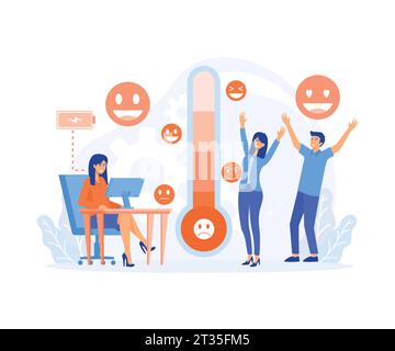 Thermometer as stress level scale emotions, Energetic business woman ...