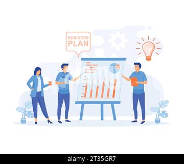 business plan concept, businessman making presentation of business plan. flat vector modern illustration Stock Vector