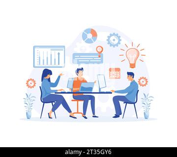 business work flow and time management concept, teamwork, meeting, business presentation. flat vector modern illustration Stock Vector