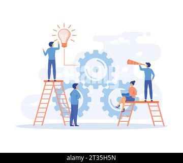 Businessmen and teamwork. Creative light bulb and gear, Corporate business industrial creative, flat vector modern illustration Stock Vector