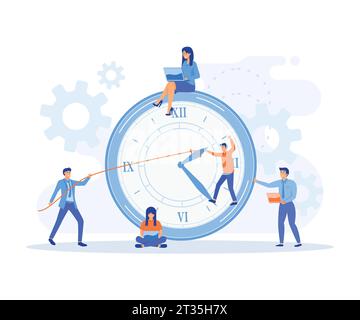 Time management, active group of people doing their daily routine productively to reach goal, flat vector modern illustration Stock Vector