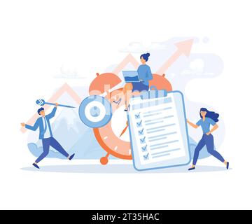 Time Management Discipline, active group of people doing their daily routine productively to reach goal, flat vector modern illustration Stock Vector