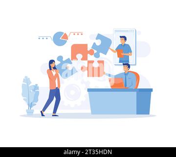 People working together. business team building symbol. Work flow, teamwork, cooperation, partnership. flat vector modern illustration Stock Vector