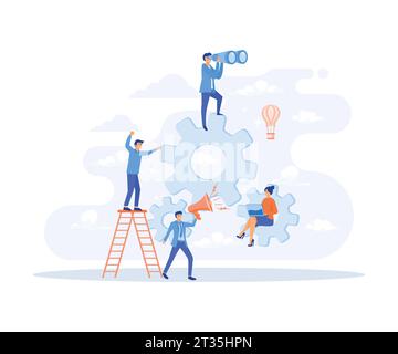 collaboration, teamwork, Team of businesspeople working with industrial gears, flat vector modern illustration Stock Vector