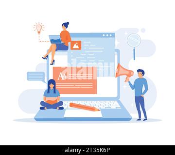 Blog Creation concept, Blogging, Blogger. Creative writing. Content management. flat vector modern illustration Stock Vector