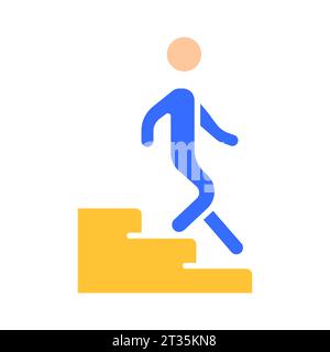 Man going down the stairs line icon. Moving, cleaning signs, signs, logistics, warning. Vector color icon on white background for business and adverti Stock Vector