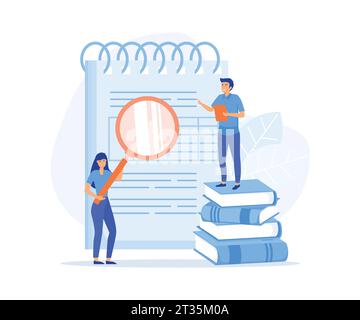 Business process, documents, work flow and accounting. work Business people on backdrop of huge files of documents and accounting books, flat vector m Stock Vector