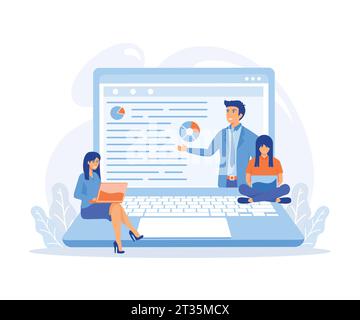 Business seminar speaker presentation and professional training about marketing e-commerce, flat vector modern illustration Stock Vector