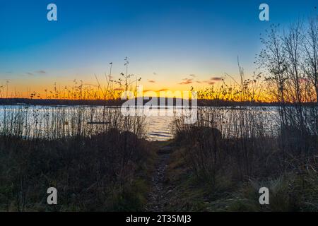 Clear skies over lake Stock Photo