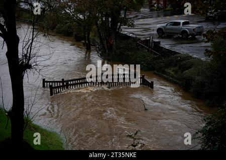Ballycanavana stream in Co. waterford, Ireland, swollen following Storm Babet, as warnings of heavy rainfall are in place across 20 counties, with forecasters urging people to be aware of flooding and dangerous road conditions on Monday. Picture date: Monday October 23, 2023. Stock Photo