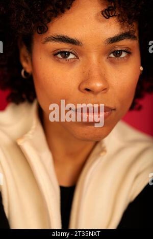 Young woman with serious expression Stock Photo