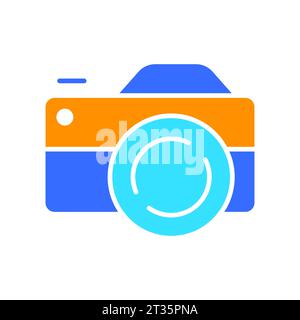 Camera line icon. Photo and video editing, retouching, editing, collage, layers, tools, design. Vector color icon on white background for business and Stock Vector