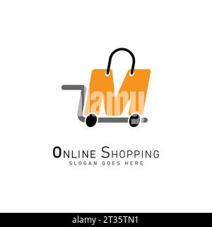 Shopping Cart Letter M Logo. Modern icon symbol template vector design. Alphabet M online store logo Stock Vector