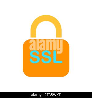 Lock with SSL inscription line icon. Cryptographic protocol, secure communication, encryption, email. Vector color icon on white background for busine Stock Vector