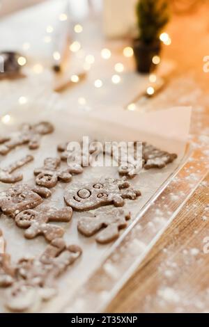 Gingerbread cookies on tray in kitchen Stock Photo