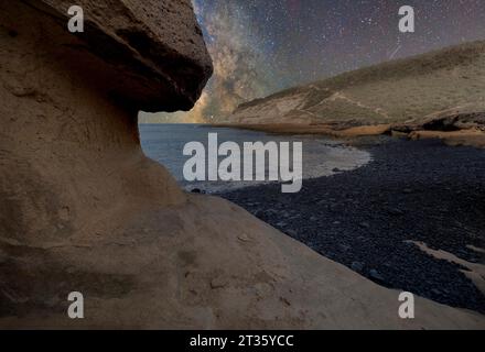 Spain, Canary Islands, La Caleta, Playa de los Morteros beach at dusk Stock Photo