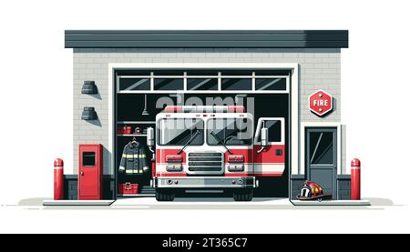 Fire truck at the fire station Stock Vector