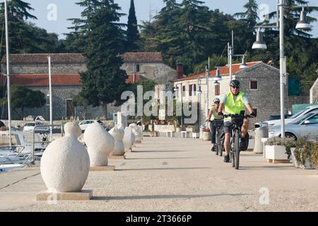 Sculptures made in the School of Sculpture line the marina in Vrsar, Istria, Croatia Stock Photo
