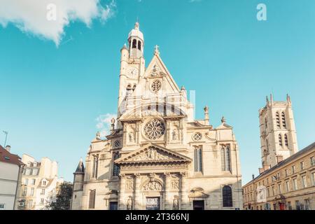 France, Ile-De-France, Paris, Facade of Saint-Etienne-du-Mont church Stock Photo