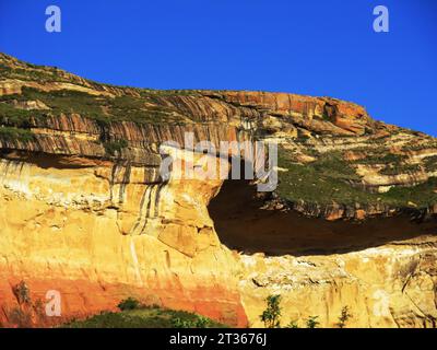 Curves along the top of the brilliant golden colored Mushroom rock in the Golden Gate Highlands National Park in South Africa Stock Photo