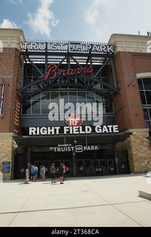 Atlanta, GA, USA: June 12,2021-An entrance to Truist Stadium in Atlanta, Georgia. The stadium is a ballpark and the home field of Major League Baseball Stock Photo