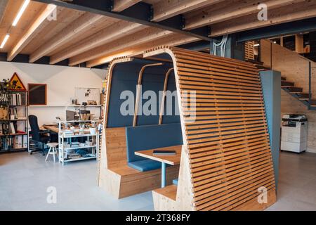 Wooden office cubical at modern workplace Stock Photo