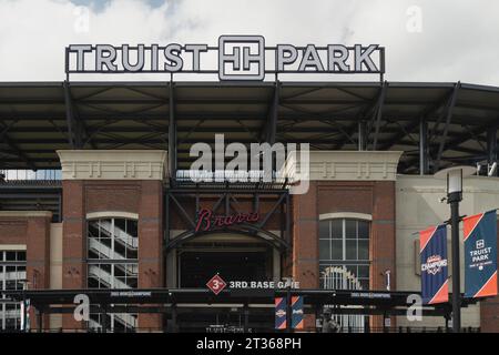 Atlanta, GA, USA: August 13, 2022-An entrance to Truist Stadium in Atlanta, Georgia. The stadium is a ballpark and the home field of Atlanta Braves Stock Photo