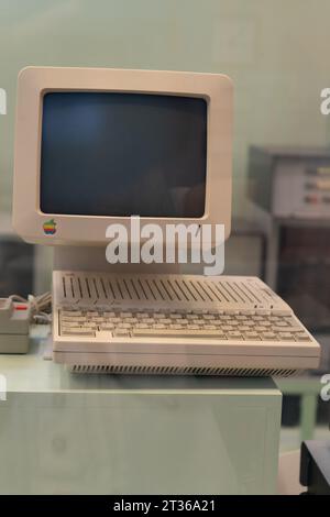 APPLE - the first old computer. Retro device. Poland, Warsaw - July 28, 2023. Stock Photo