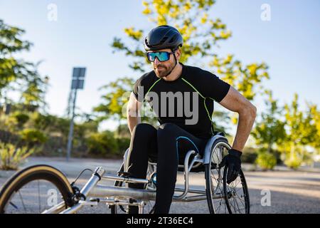 Determinant athlete in wheelchair for racing competition Stock Photo
