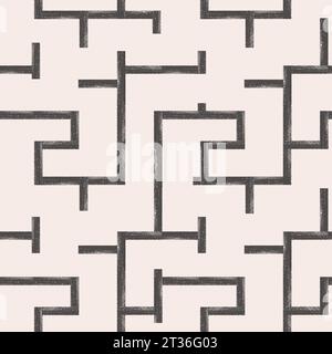 Abstract bold line labyrinth seamless pattern. Monochrome maze lines ornament. Brush strokes vector background. Stock Vector