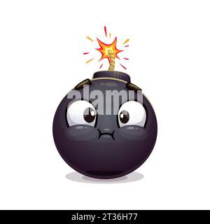 Cartoon bomb character. Explosive, weapon personage. Isolated vector funny tnt sphere with big eyes, puffed cheeks and burning fuse, ready to explode with excitement or mischief Stock Vector