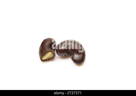 Chocolate coated peanuts snack isolated on white background Stock Photo