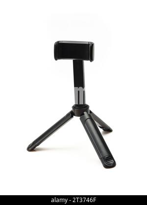Small tripod stand for phones isolated on white background Stock Photo