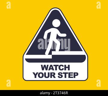 yellow sticker caution step. a man stumbles on the stairs. flat vector illustration Stock Vector