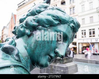 Raindrops on the nose of a fountain figure, detail of the Donnerbrunnen, created by Georg Raphael Donner 1739, largest Viennese fountain, Neuer Stock Photo