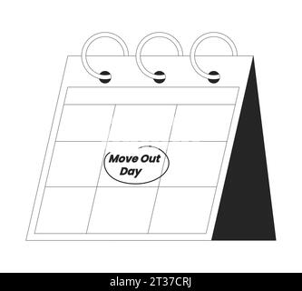 Moving out day on calendar page flip black and white 2D line cartoon object Stock Vector