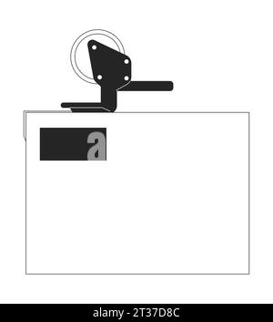 Packing tape gun wrapping cardboard box black and white 2D line cartoon object Stock Vector