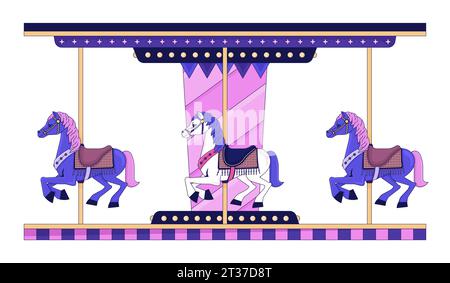 Kids carousel merry go round 2D linear cartoon object Stock Vector