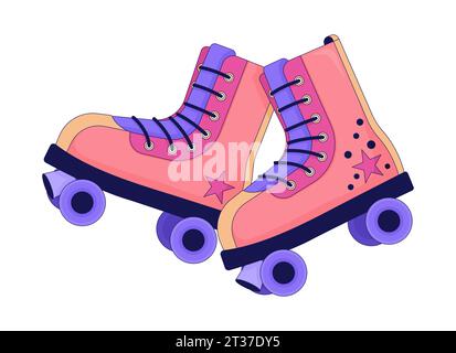Old fashioned roller skates 80s 2D linear cartoon object Stock Vector