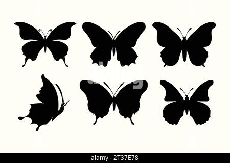 Icon and emblem of a butterfly in vector form and vector sillhouette Stock Vector
