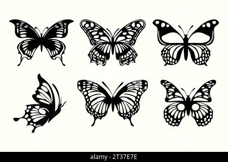 Icon and emblem of a butterfly in vector form and vector sillhouette Stock Vector
