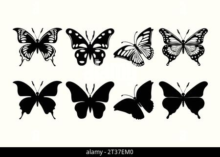 Icon and emblem of a butterfly in vector form and vector sillhouette Stock Vector