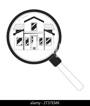 Loupe searching house black and white 2D line cartoon object Stock Vector