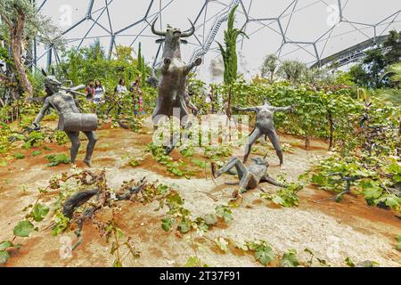 The Rites of Dionysus sculptures inside the Mediterranean Biome at the Eden Project, near St Austell, Cornwall, England, United Kingdom UK Stock Photo