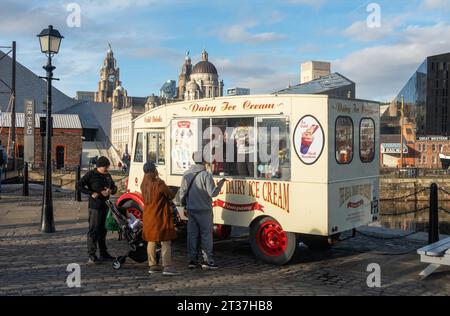 Dairy Ice Cream truck at Pier Head Liverpool Stock Photo