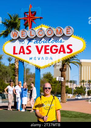 Las Vegas Welcome Sign,  People taking selfies as the ultimate Vegas Souvenir  Las Vegas,Nevada,Clark County USA Stock Photo