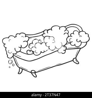 Sketch bath with tap and foam. Vector illustration in sketch style. Stock Vector