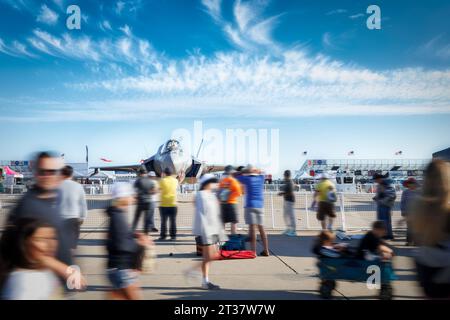 Miramar, California, USA - September 23, 2023: The exiting Americas Airshow 2023 crowd passes an F35 Lightning II on their way of the airshow. Stock Photo